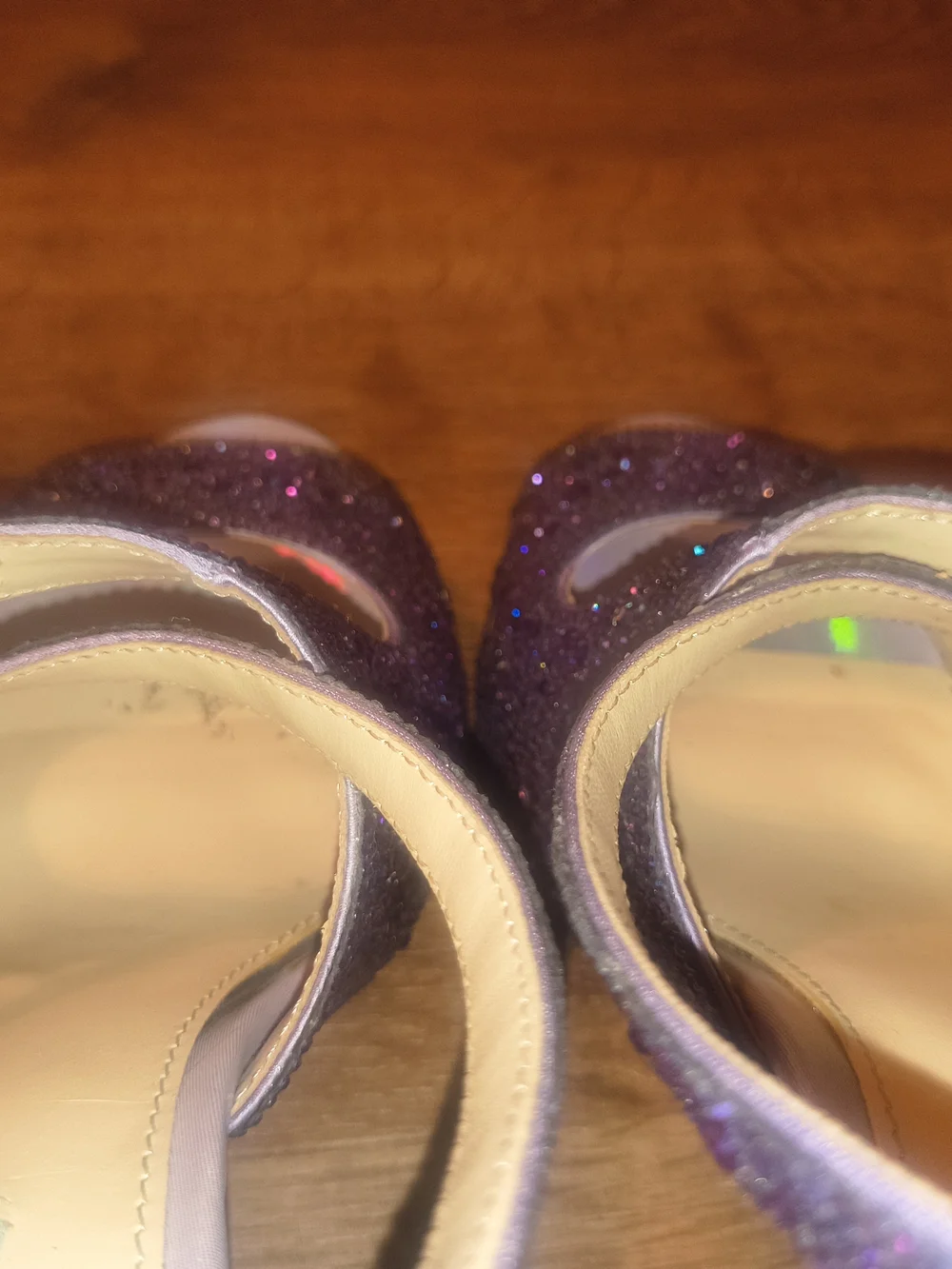 Blue by Betsey Johnson Lilac Glitter T-Strap High Heel Sandals